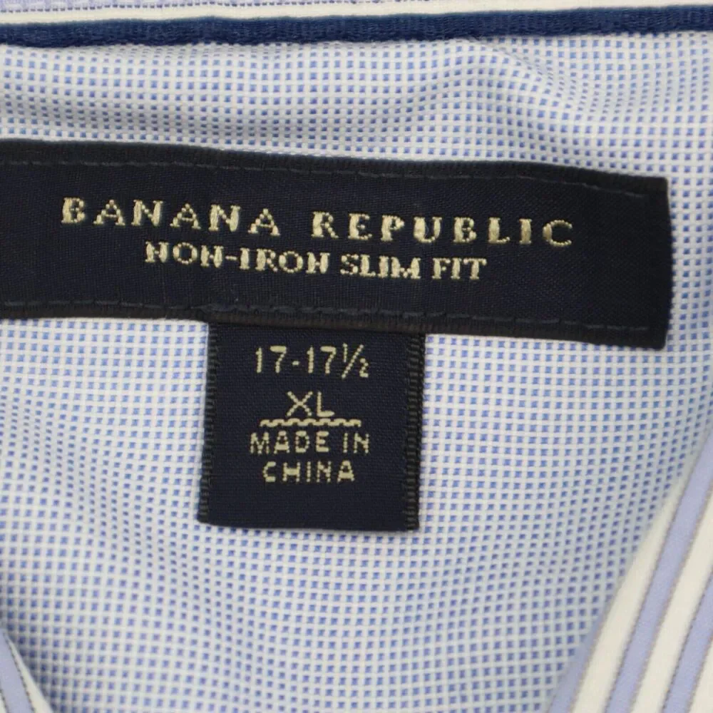 Banana Republic Shirt Mens XL 17 17.5 Blue Plaid Slim Fit Button Up Dress